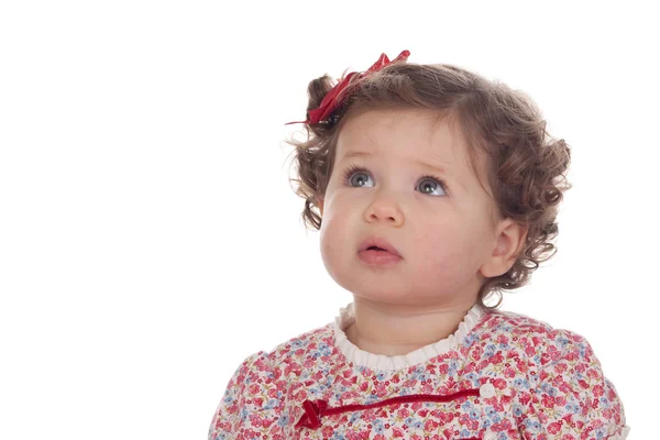 Chica divertida bebé con lazo rojo — Foto de Stock
