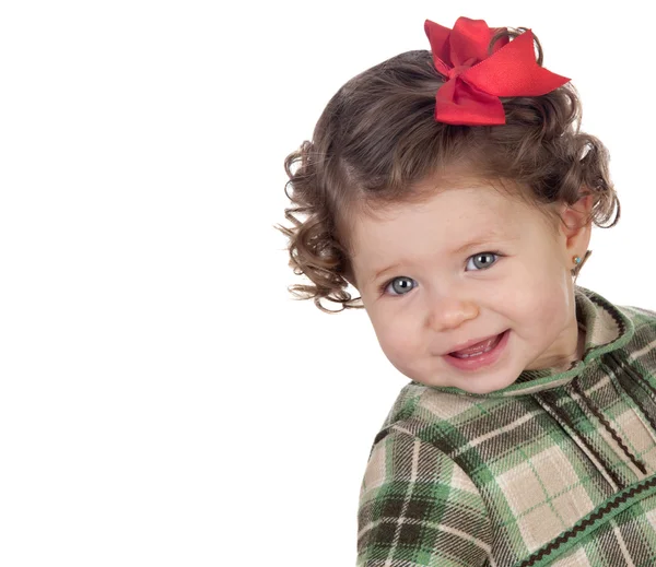 赤いループと面白い赤ちゃん女の子 — ストック写真