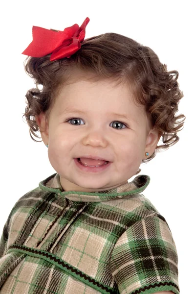 Menina engraçada com laço vermelho — Fotografia de Stock