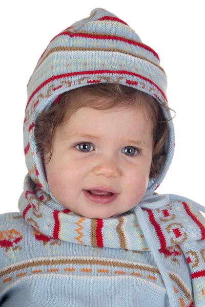 Funny babymeisje met winter kleding — Stockfoto