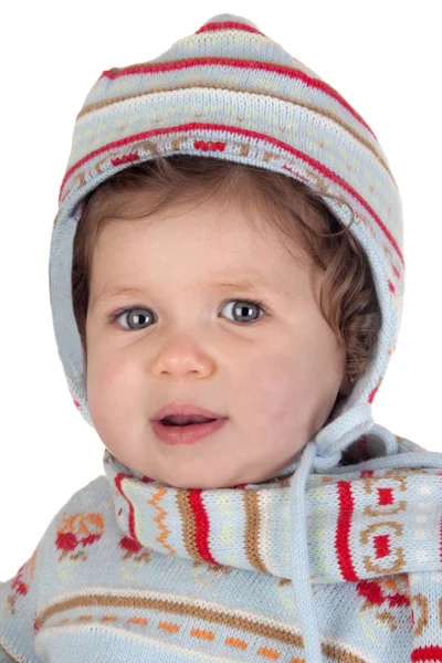 Αστείο μωρό κορίτσι με χειμωνιάτικα ρούχα — Φωτογραφία Αρχείου
