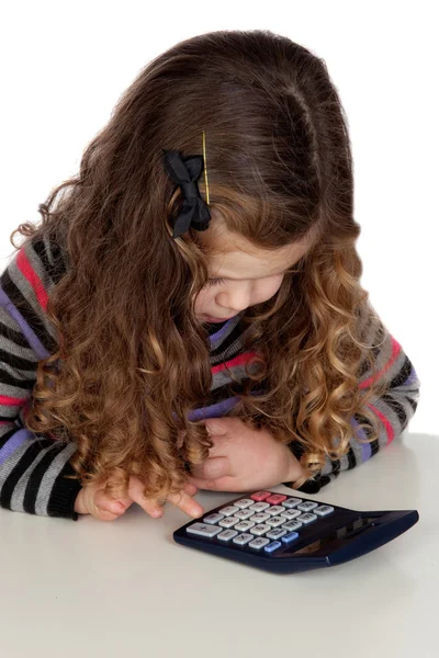Bedårande barn med en miniräknare — Stockfoto