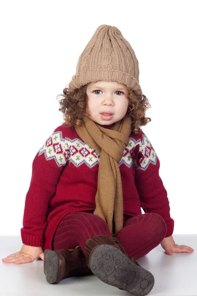 美しい女の赤ちゃんウール キャップ付き — ストック写真