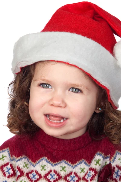 漂亮的小女孩与圣诞帽 — 图库照片