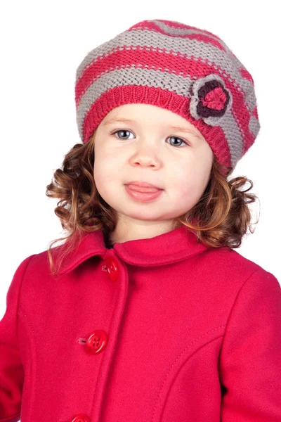Bébé fille souriante avec bonnet en laine — Photo