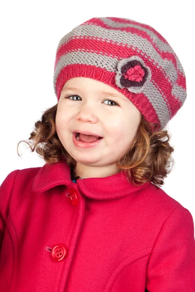 Bébé fille souriante avec bonnet en laine — Photo