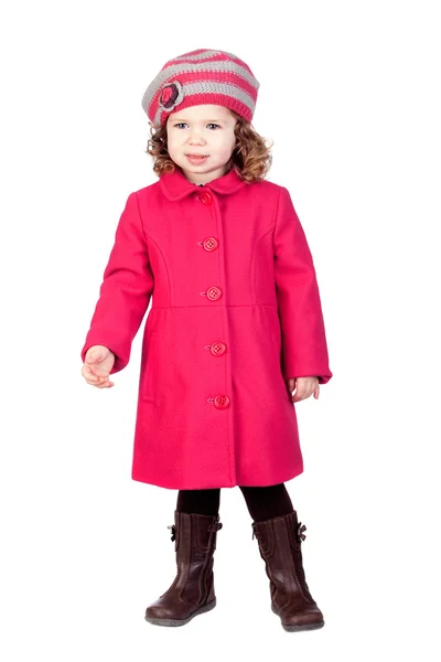 Uśmiechnięta dziewczynka z płaszcz różowy — Zdjęcie stockowe