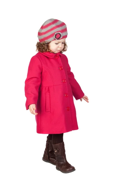 Smiling baby girl with pink coat — Stock Photo, Image