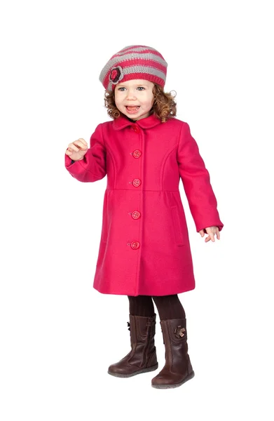 Pembe ceket ile gülümseyen bebek kız — Stok fotoğraf