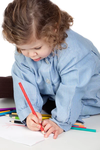 Beautiful girl painting with preschool uniform — Stock Photo, Image