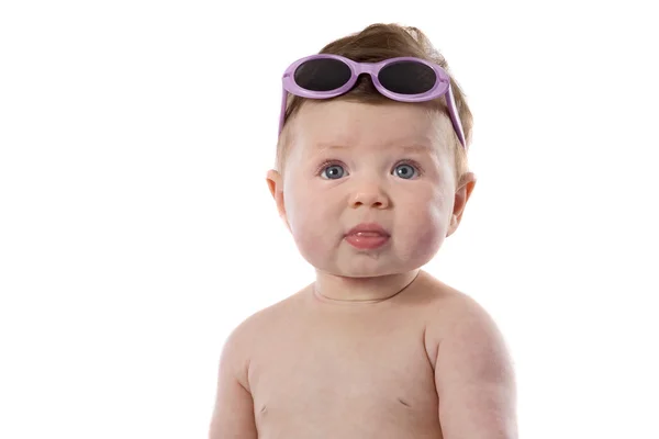 Funny baby girl with sunglasses — Stock Photo, Image