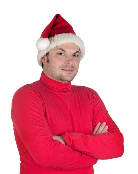 Garçon mâle avec des vêtements rouges à Noël — Photo