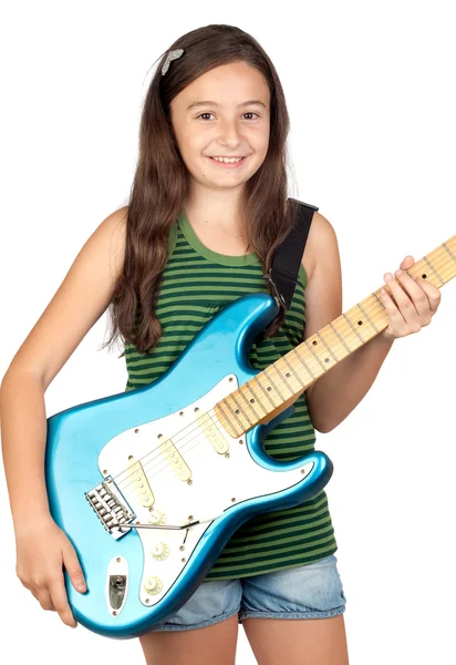 Imádnivaló lány fikarcnyi elektromos gitár — Stock Fotó