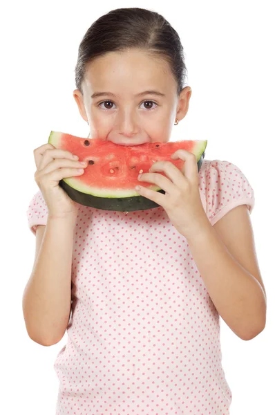 Schattig meisje eten watermeloen — Stockfoto