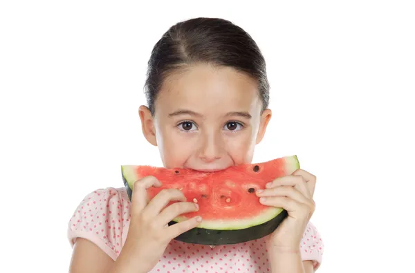 Menina adorável comer melancia — Fotografia de Stock