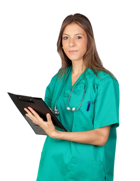 Happy doctor woman with clipboard — Stock Photo, Image