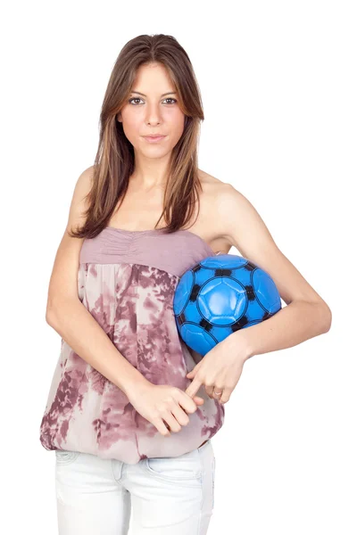 Ελκυστικό κορίτσι με μπάλα ποδοσφαίρου — Φωτογραφία Αρχείου