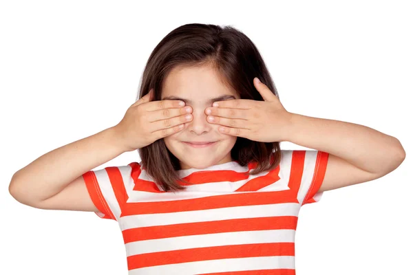Brunett liten flicka som täcker ögonen — Stockfoto