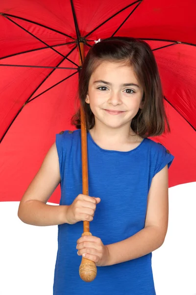 Brunetka dziewczynka z czerwony parasol — Zdjęcie stockowe