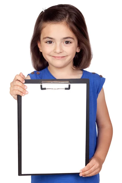 Брюнетка маленькая девочка с планшетом — стоковое фото