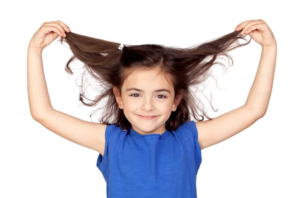 Kleines Mädchen greift nach ihren Haaren lizenzfreie Stockbilder