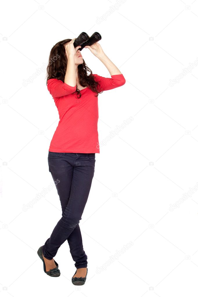 Adorable teen girl with binoculars