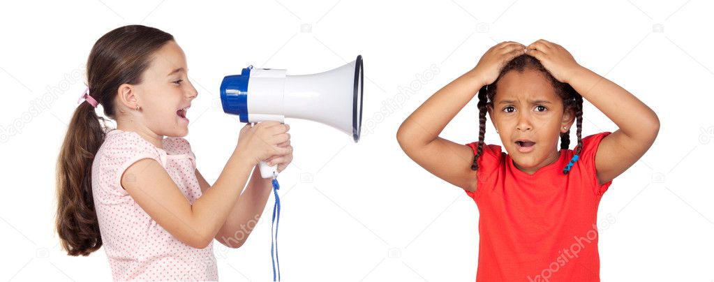 Little girl shouting through megaphone