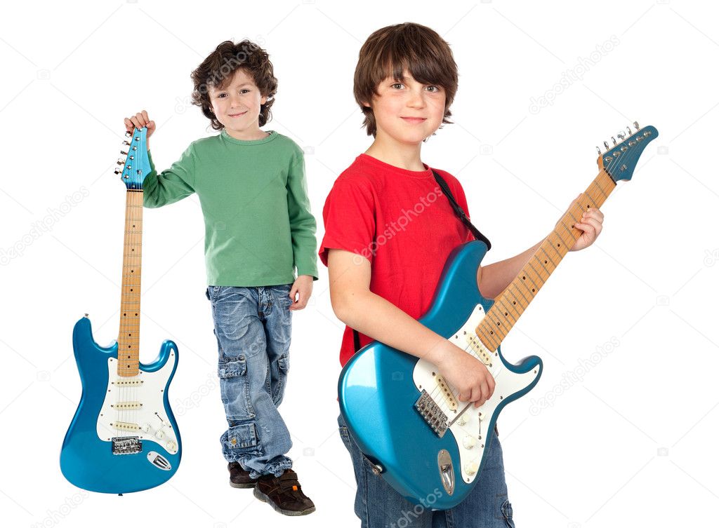 Two children with electric guitar