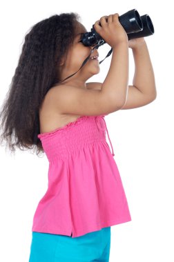 Girl looking throuth the binoculars clipart