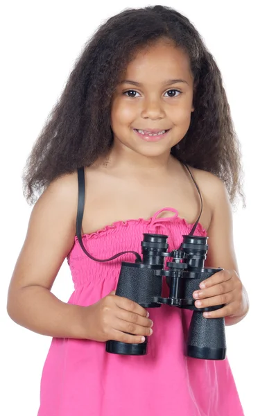 Girl looking throuth the binoculars — Stock Photo, Image