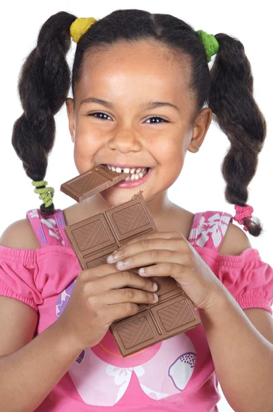Adorable fille manger du chocolat — Photo