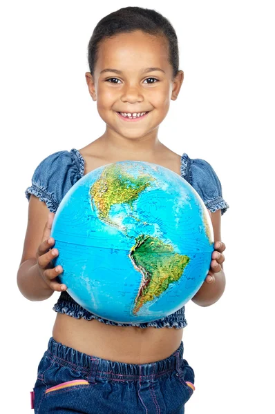 世界の地球を持つ少女 — ストック写真