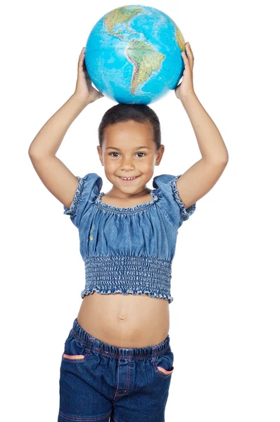 Menina com um globo do mundo — Fotografia de Stock