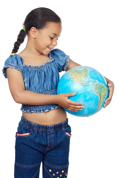 Девушка с глобусом мира — стоковое фото
