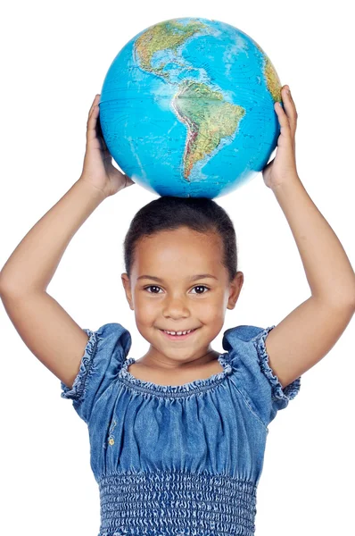 Girl with a globe of the world — Stock Photo, Image