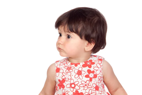 Adorável bebê menina com vestido floral — Fotografia de Stock