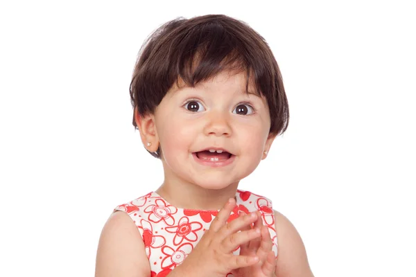 Çiçekli elbise ile güzel bebek kız — Stok fotoğraf