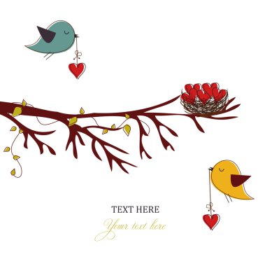 Card with birds and hearts clipart