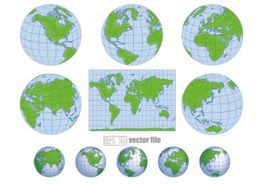 Collection of vector globes with world map clipart