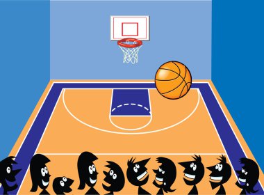 Basketball Court and Cartoon Characters clipart