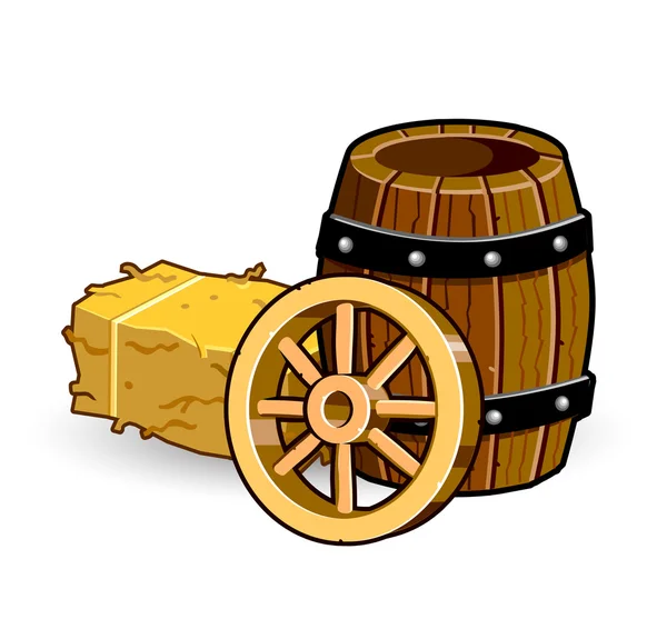 Hooiberg en vat houten wiel — Stockvector