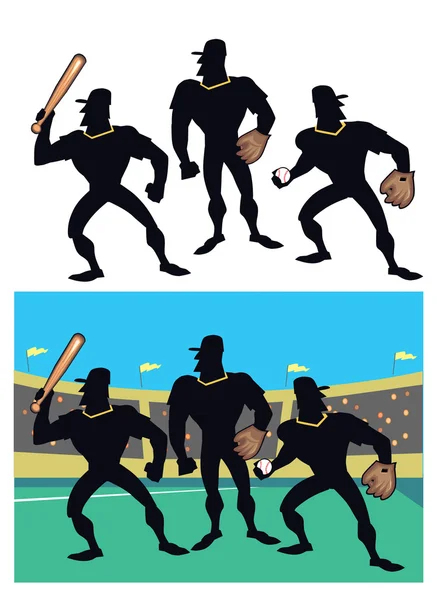 Beyzbol silhouettes — Stok Vektör