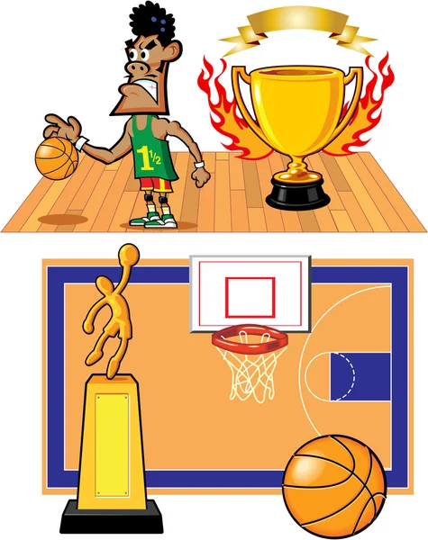 Basketball Trophy and Cartoon — Stock Vector