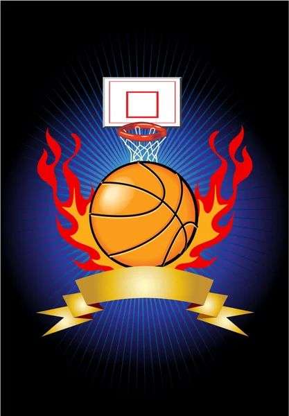 Banner de llamas de baloncesto — Vector de stock
