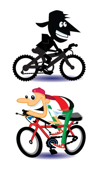 Bicicleta com personagens de desenhos animados —  Vetores de Stock