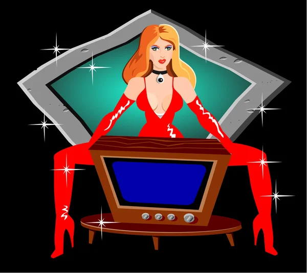 Sexy blondýnka retro televize — Stockový vektor