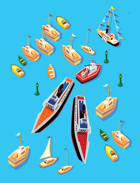 Icoane desene animate cu barca — Vector de stoc
