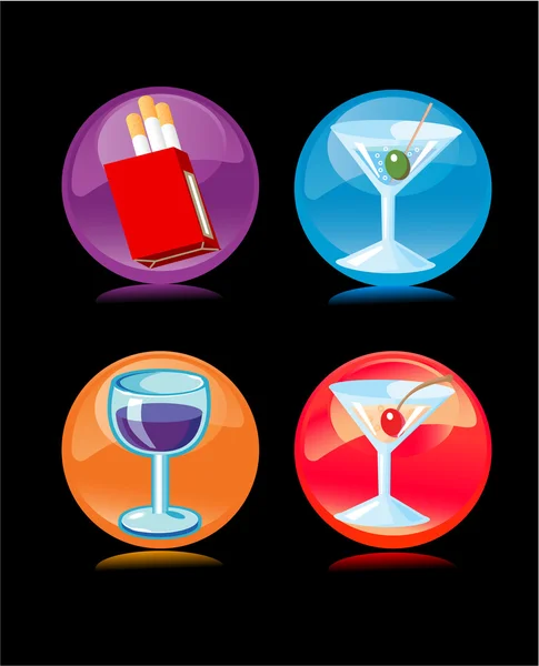 Ícones de bebidas alcoólicas e tabagismo — Vetor de Stock