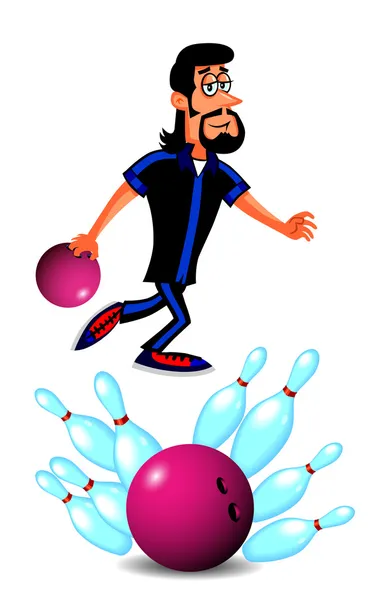 Adam bowling karikatür — Stok Vektör