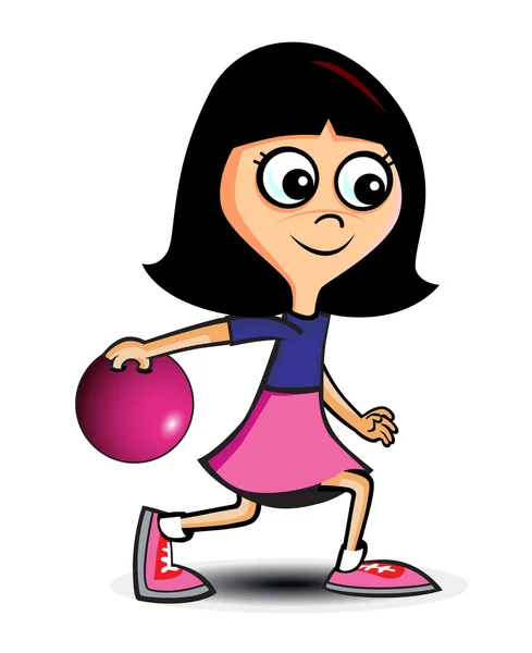 Girl Bowling Cartoon — Stock Vector